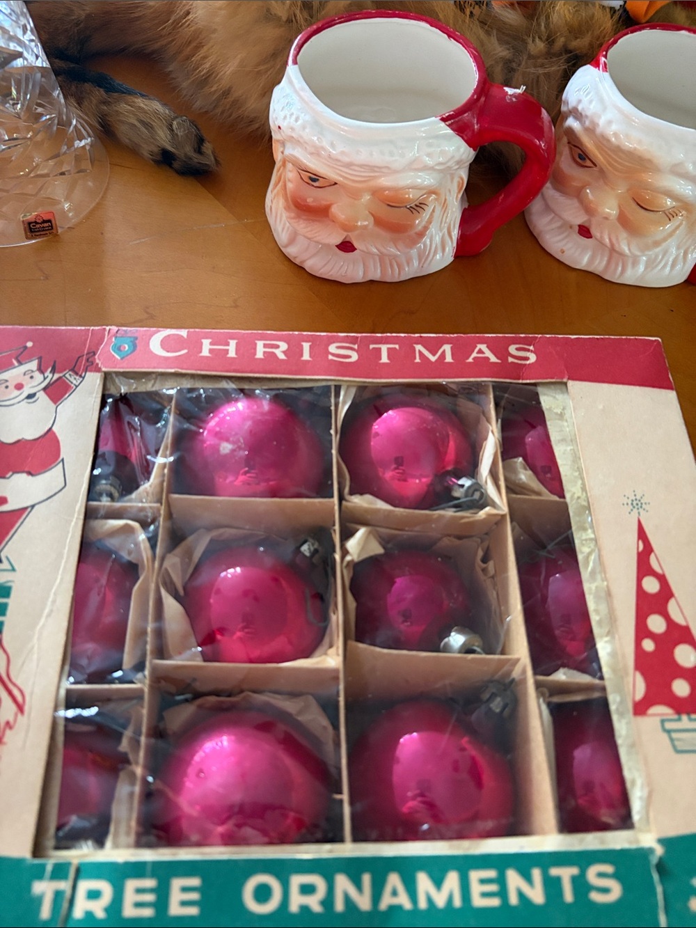 Bright Pink Glass Christmas Tree Ornaments - Set of 9